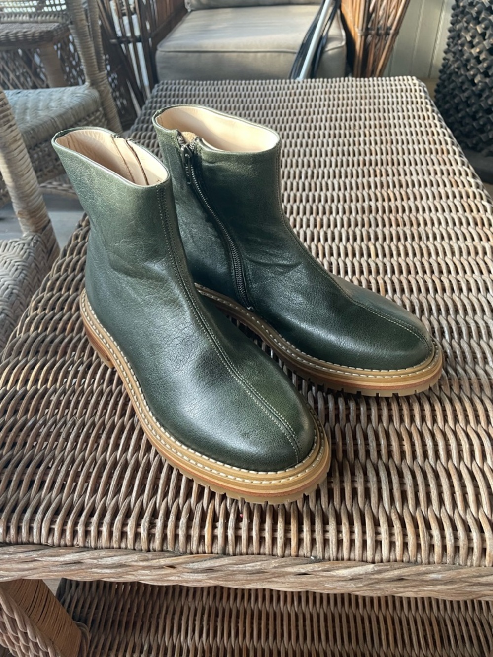 Rachel Comey Green Leather Side-Zip Boots